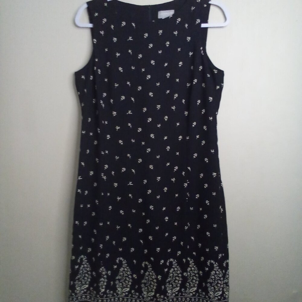 Liz Claiborne Dress Women 8 Sleeveless Classic Career Floral Pattern Black Cream